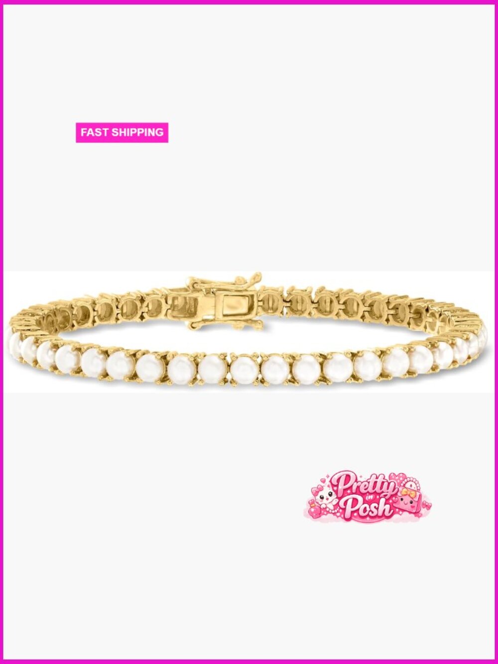 Cultured Pearl Tennis Bracelet 18kt Gold Over Sterling 8 Inches